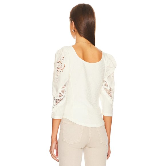 Free People Brunch Date Top 3/4 Lace Puff Sleeve Blouse Size Medium Revolve - Picture 3 of 16
